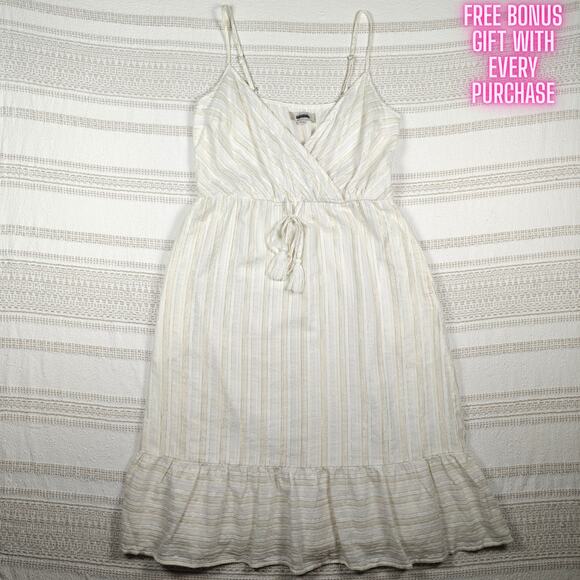 Loft White Gold & Silver Striped Summer Dress w/ Pockets Size 10P NEW - Picture 1 of 9